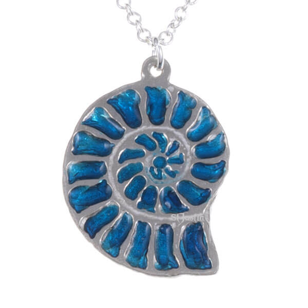 Ammonite pendant - blue enamel (PN732)