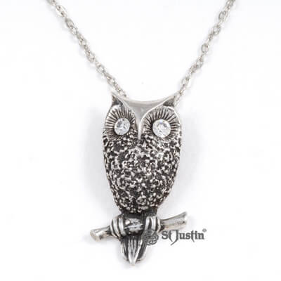 Owl pendant with clear crystal eyes (PN779CC) - Afbeelding 2