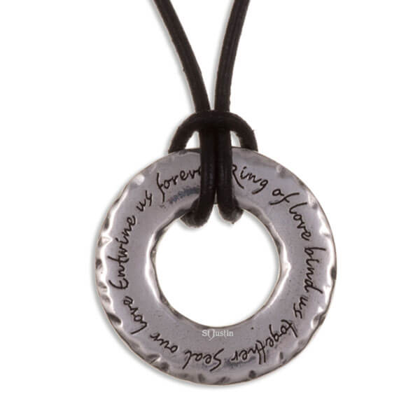 Love ring pendant on leather thong (PN07)