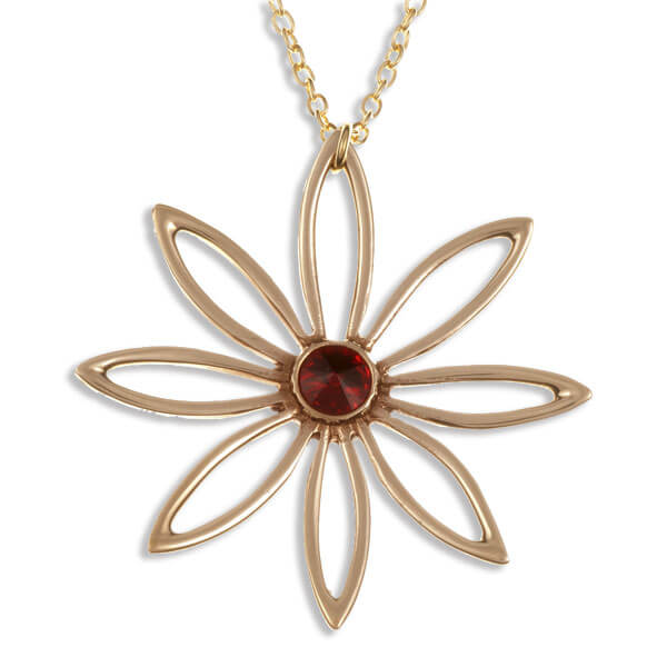 Bronze pendant "8 petal flower-ruby red"(BZP86RY