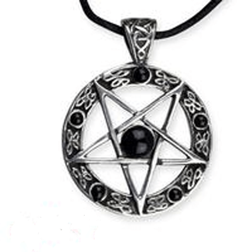 Zilveren zwarte pentagram hanger